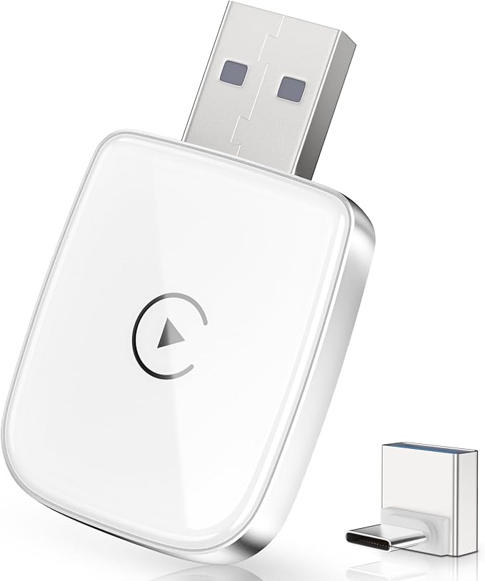 Wireless CarPlay Adapter für iPhone, Wandelt kabelgebundenes CarPlay in kabellos um, Mini-Format mit USB-A auf USB-C, stabile Verbindung ohne Verzögerung-Weiß