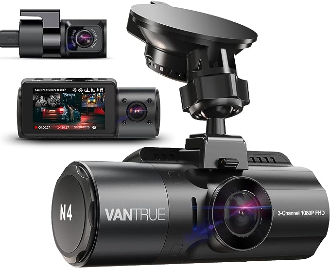 VANTRUE N4 3 Lens 4K Dashcam Auto 2.5K+ 2.5K+ 1080P vorne hinten innen, HDR/ 30FPS Kamera, 3 Channel Bewegungsüberwachung Dash Cam Infrarot Nachtsicht, 2.45” Hitzebeständig, Max 512GB