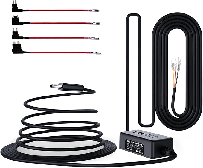 VANTRUE USB-C Hardwire Kit mit 2 Stufen und Acc Kabel für alle Dashcams, 12V/24V zu 5V, Sicherungshalter mit Niederspannungsschutz, 24Std. Parkmodus, kompatibel mit Anderer USB-C Dashcam