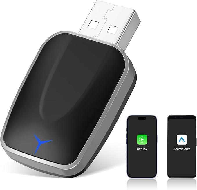 Joceixx Wireless CarPlay Android Auto 2in1 Adapter, Plug and Play, für Autos mit kabelgebundenem CarPaly und Android Auto, unterstützt iOS 10+ & Android 11+ (Unidirektional Ende-075)