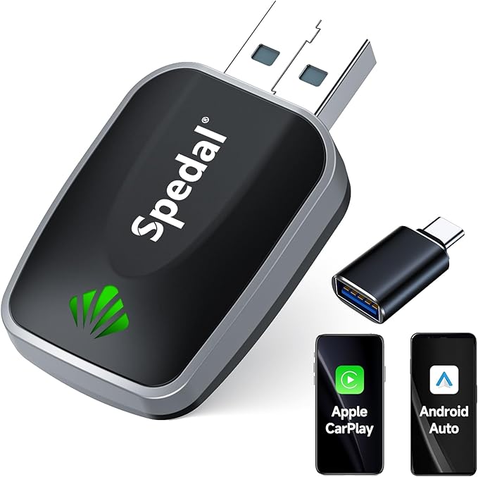 Spedal CL320 CarPlay & Android Auto Wireless Adapter – 2 IN 1 Konvertiert Wired zu Wireless, Plug & Play, Kompatibel mit Autos ab 2016, iOS 10+ & Android 11+, Mini & Stabil mit USB-C/A-Kabel
