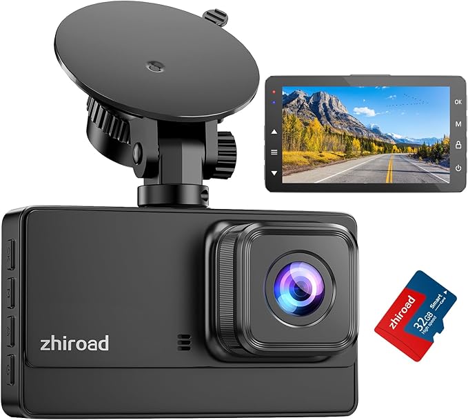 Dashcam Auto Vorne, 1080P FHD Dash cam mit Nachtsicht, WDR und 176° Weitwinkel Autokamera, 3" IPS-Bildschirm, Loop-Aufnahme, G-Sensor, Bewegungserkennung und Parkmodus, inklusive 32G SD-Karte