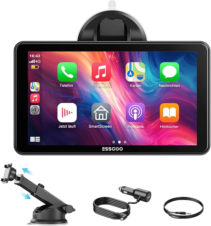 ESSGOO A-pple CarPlay & Android Auto,7 Zoll IPS Carplay Display,Unterstützt Siri & G-oogle Assistant, Online-Karten, einfache Installation, geeignet für Verschiedene Fahrzeugmodelle