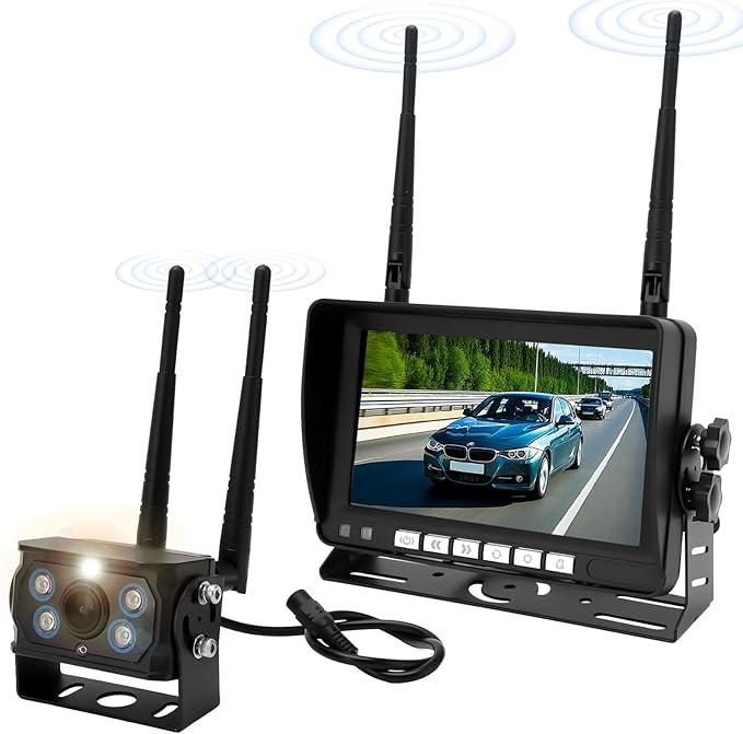 WODHMIEY 7-Zoll-Wireless-Auto-LCD-Bildschirm, Wireless Rückfahrkamera mit HD Bildschirm, Anti-Interferenz, 800M Entfernung, für Alle LKWs RV, Einfache Installation, IP67 Wasserdicht, 1080P Auflösung