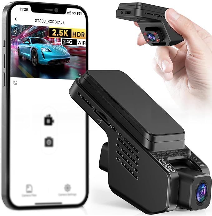 Veement Dashcam Auto Vorne Und Innen 2,5k+1080p, Mini Dash Cam Auto Kamera Mit 32-GB-Karte, Super-Nachtsicht, 4 IR-LEDs, 165° Weitwinkel WDR, G-Sensor, Loop-Aufnahme, 24H Parkmodus (Schwarz)