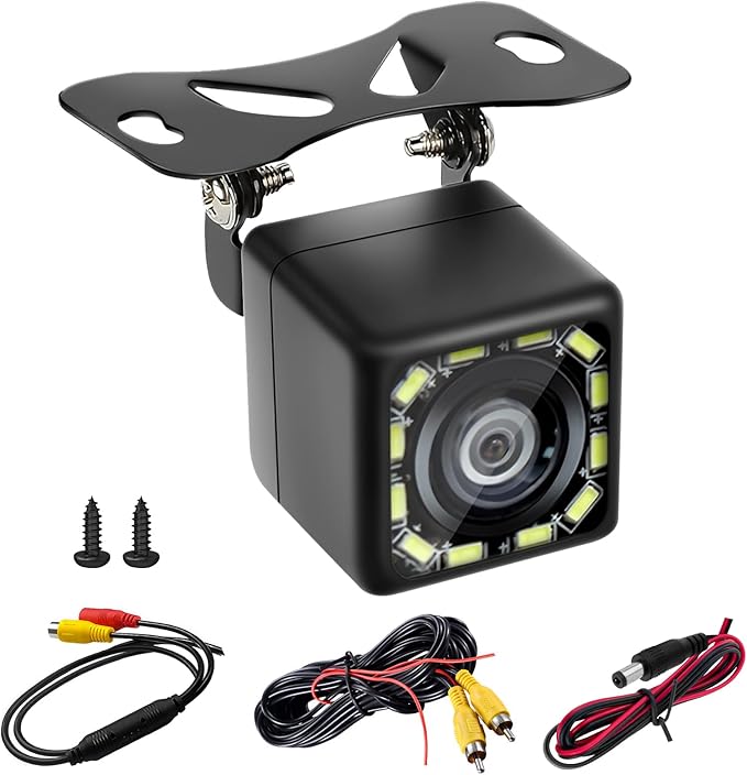 720P Rückfahrkamera Set 12V, IP68 Wasserdicht Auto Rückfahrkameras 170° Weitwinkel, Klare Nachtsicht Backup Kamera mit 12 LED für Wohnmobil Trucks Bus Pickup Trailer, 6m Kabel