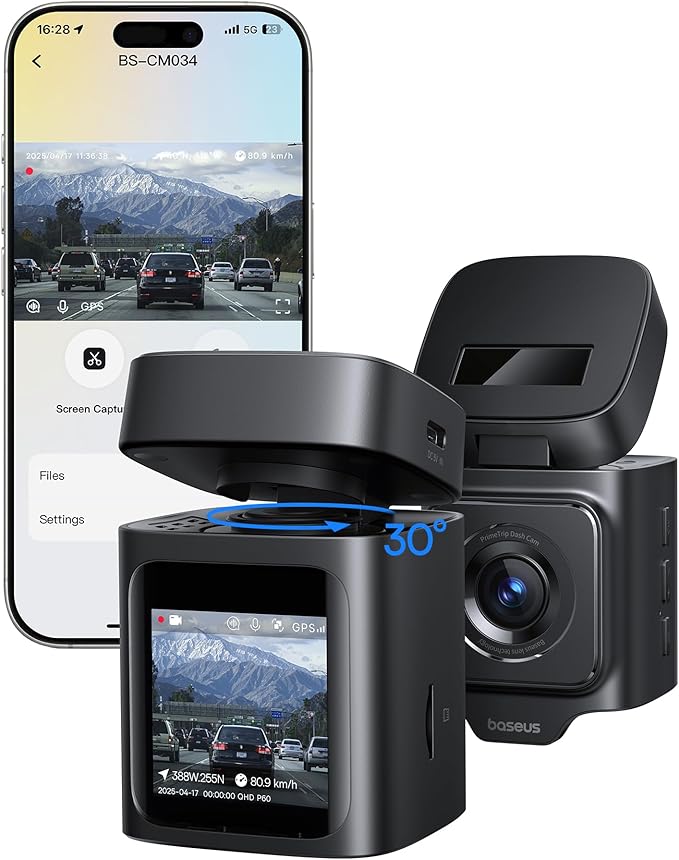 Baseus VD1 Dashcam Auto Vorne mit GPS Galileo WiFi, 170°Weitwinkel WDR, Ultraklare Nachtvision, 24/7 Parküberwachung, 3K Dash Kamera Auto mit Solar-Synchronisationssystem, KI Sprachsteuerung