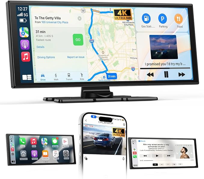 2025 Neuestes 11,5 Zoll Carplay Display & Carplay Android Auto Display: Buddy Display mit Navigation 4K Dashcam Rückfahrkamera Bluetooth Siri Sprachsteuerung IPS Touchscreen Mirror Link AUX FM 64G TF