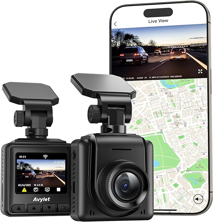 Dashcam Auto WiFi 2K, Mini Vorne Autokamera Unterstützt externes GPS-Modul,APP,IPS-Bildschirm,Ultra Nachtsicht,150°Weitwinkel,WDR,24 Std. Parkmodus und Bewegungserkennung,G-Sensor