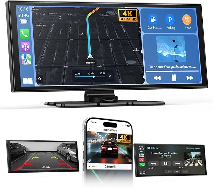 2025 Neuestes 11,5 Zoll Android Auto Display & Carplay Display: Buddy Display Car Play mit Navigation 4K Dashcam Rückfahrkamera Bluetooth Sprachsteuerung IPS Touchscreen Mirror Link AUX FM 64G TF