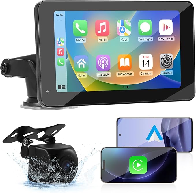 Aurevita 7 Zoll Carplay Display, 2025 Upgrade Android Auto Bildschirm, car Play Buddy Display mit Navigation, Sprachsteuerung, Mirror Link, Touchscreen, Car Multimedia Player