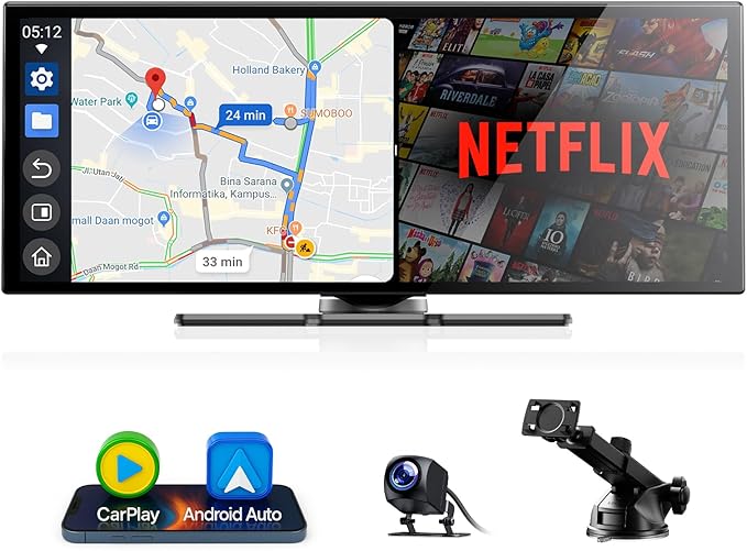 Volam Netflix Carplay Display mit YouTube/Tik Tok 10.25 Zoll Carplay Android Auto car Multimedia Player mit 1080P Rückfahrkamera 1920×720P Touch Screen 2.4G/5G WLAN Bluetooth for iOS 7+ Android 11+