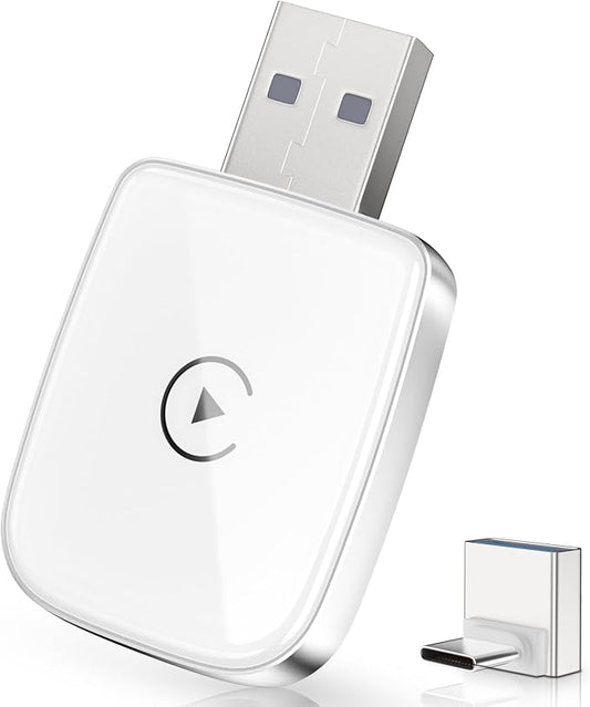 Wireless CarPlay Adapter für iPhone, Wandelt kabelgebundenes CarPlay in kabellos um, Mini-Format mit USB-A auf USB-C, stabile Verbindung ohne Verzögerung-Weiß