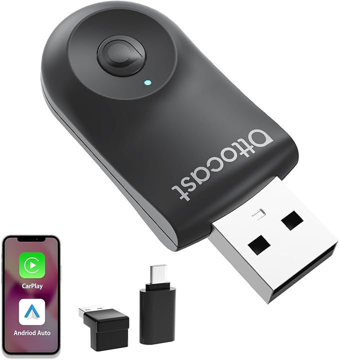 OTTOCAST Mini 2in1 Wireless Carplay Adapter für iPhone, Android Auto Adapter Konvertieren Sie Kabelgebundenen zu Kabellosen Carplay-Dongle, Kompatibel mit Autos nach 2016 mit Wired CarPlay und AA