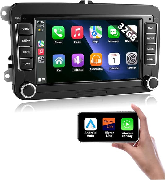 Essgoo Wireless CarPlay Autoradio 32G 7 Zoll Android 14 Radio Für VW Caddy Golf 5 6 Polo Passat Tiguan Touran Skoda Seat RCD330,2 Din Bluetooth Radio mit FM RDS GPS Navi WiFi