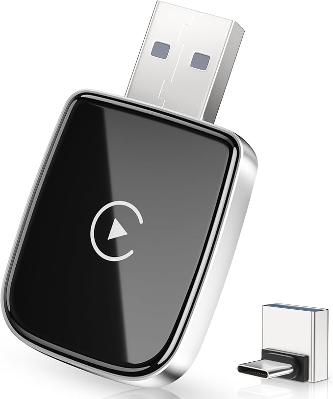 Wireless CarPlay Adapter für iPhone, Wandelt kabelgebundenes CarPlay in kabellos um, Mini-Format mit USB-A auf USB-C, stabile Verbindung ohne Verzögerung-Weiß+Silber