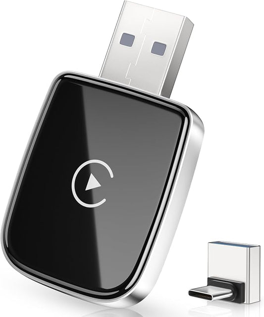 Wireless CarPlay Adapter für iPhone, Wandelt kabelgebundenes CarPlay in kabellos um, Mini-Format mit USB-A auf USB-C, stabile Verbindung ohne Verzögerung-Weiß+Silber
