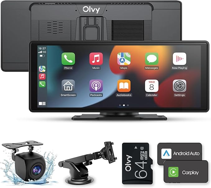 Olvy CarPlay Display – Kabellose Android Auto & CarPlay Box, 10,26-Zoll Wireless CarPlay Display, Automultimedia-System, Smart CarPlay Pro, CarPlay-Monitor, Android-Autodisplay mit Rückfahrkamera