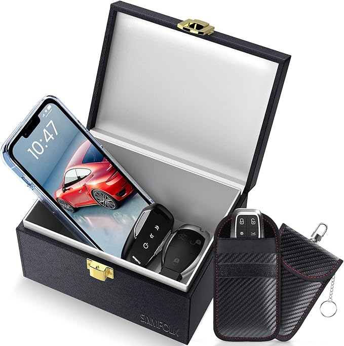Samfolk Keyless Go Schutz Autoschlüssel Box, Faraday Box und Bags 2 Stück, Keyless Go Schutz Autoschlüssel Signal Blocker Box, Rfid Anti-Diebstahl Keyless Go