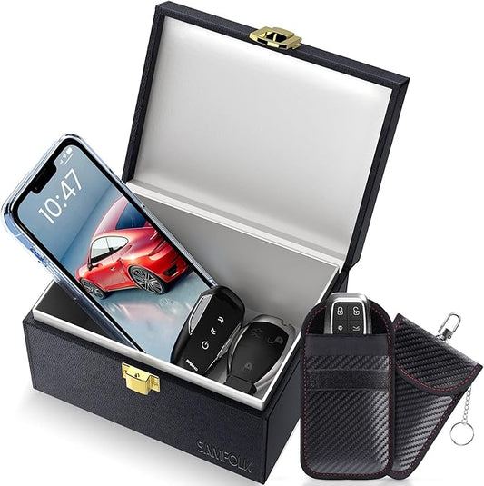 Samfolk Keyless Go Schutz Autoschlüssel Box, Faraday Box und Bags 2 Stück, Keyless Go Schutz Autoschlüssel Signal Blocker Box, Rfid Anti-Diebstahl Keyless Go