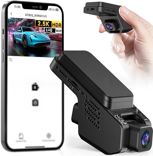 Veement Dashcam Auto Vorne Und Innen 2,5k+1080p, Mini Dash Cam Auto Kamera Mit 32-GB-Karte, Super-Nachtsicht, 4 IR-LEDs, 165° Weitwinkel WDR, G-Sensor, Loop-Aufnahme, 24H Parkmodus (Schwarz)