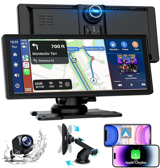 Carplay Display, 8.88" Apple Carplay, Android Auto Display mit 1080P HD Rückfahrkamera & Frontkamera, GPS Navigation, Freisprecheinrichtung, Mirror Link, FM, Einfacher Einbau