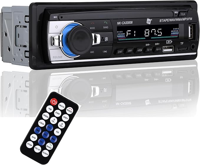 NK Autoradio Auto Coche, 1 DIN- 4x40W, Bluetooth 5.0 und AUX Funktion, MP3 Spieler und Doppel-USB, FM Stereo Sound, Freisprechfunktion, Remote Control, LCD Bildschirm, iOS & Android Kompatibilität
