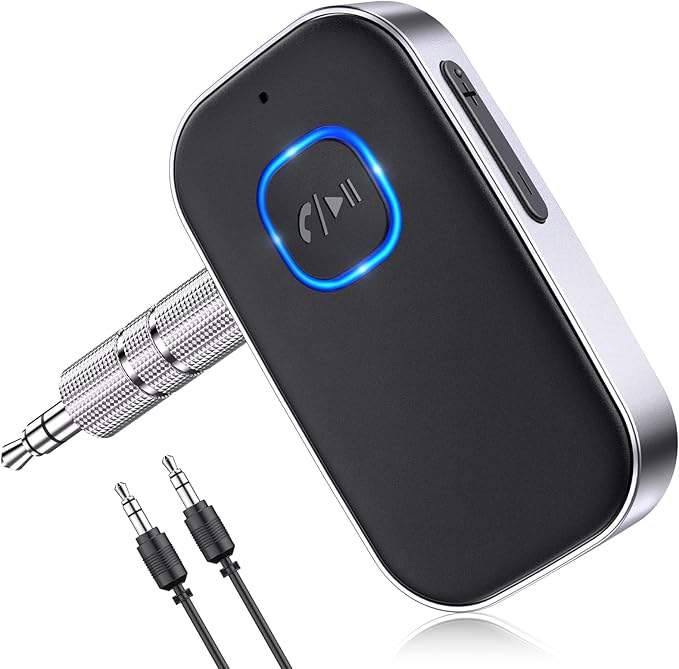 Glangeh Bluetooth 5.3 Adapter Auto, Upgraded Lärmminderung 3,5mm Aux Bluetooth Adapter, 16H Standby Empfänger Receiver Klinke für Auto Audio System, Kopfhörer, Speaker, Stereo-Endstufen