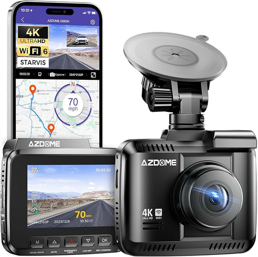 AZDOME Dashcam Auto mit 4K Auflösung, WiFi Autokamera mit GPS, Dash Camera mit Nachtsicht, 170°Weitwinkel, WDR, 2,4" IPS, 24/7 Parküberwachung, Bewegungserkennung, Loop-Aufnahme(GS63H)