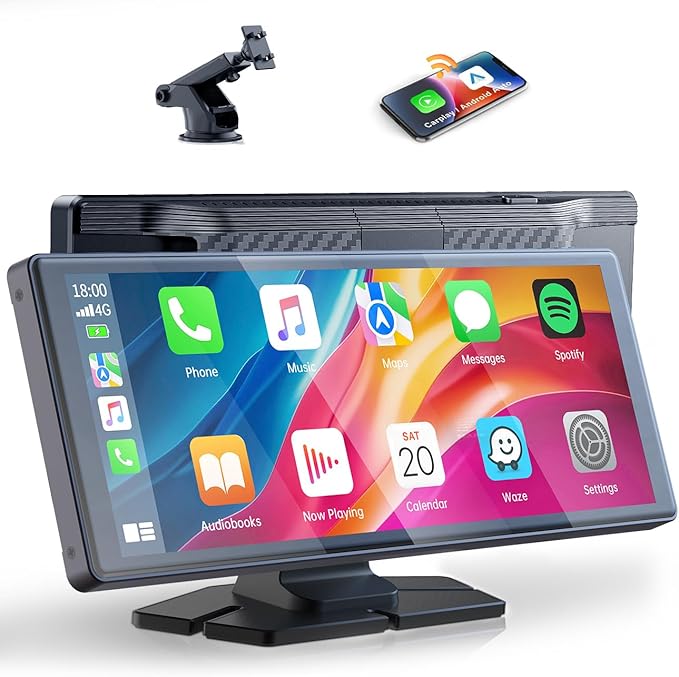 Volam 9.26 Zoll CarPlay Bildschirm,Tragbares Autoradios kompatibel mit Apple CarPlay&Android Auto,Car Play IPS Touch Screen,Carplay Display mit siri/GOO-gle,GPS Navigation,Bluetooth,Mirror Link