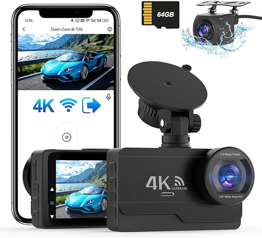 SIGRILL 4K/2K+1080P Dashcam Auto Vorne Hinten,WiFi Dash Cam mit 64GB SD Karte, Dasch-cam Auto Nachtsicht, 170°Weitwinkel WDR, 24/7 Parküberwachung Funktionalität, G-Sensor, Loop-Aufnahme, Max 256GB