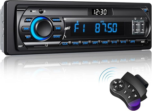 RDS Autoradio Bluetooth für 9-24V, FM/AM 1Din Autoradio mit Bluetooth Freisprecheinrichtung, 7 Farben Auto Radio mit 2 USB/MP3 Player/AUX/SD/Unabhängige Uhr, 30 Sender Gespeichert Werden