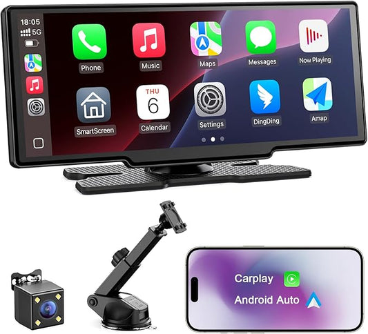 Avylet 8,1 Zoll Wireless Carplay Display für Android Auto&Apple Carplay, Tragbares IPS Touch Bildschirm mit IP67 Rückfahrkamera, OTA-Updates, GPS Navigation, Bluetooth 5.0, Mirror Link, FM/AUX