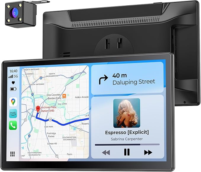 Krunia 9" Drahtloses Tragbares 60FPS Car Play Display für Apple CarPlay & Android Auto, Magnetische Halterung, OTA, Hoch- und Querformat, Rückfahrkamera, Bluetooth, Sprachsteuerung, GPS Navigation
