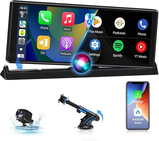 2025 Exklusivität Carplay Android Auto Display mit Stehende Halterung 10,26 Zoll Touchscreen Auto Display Car Play Bildschirm mit Rückfahrkamera, Buddy Display mit Siri/GOO-gle GPS Navigation