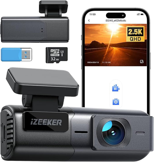 iZEEKER 2,5K Dashcam WiFi Dashkamera für Autos, Mini Auto Kamera 1440P Front Dashcam mit App-Unterstützung, 32GB Karte, Nachtsicht, WDR, G-Sensor, Loop-Aufnahme, 24H Parkmodus