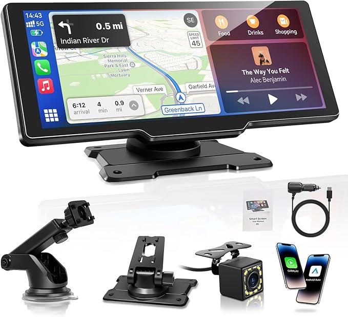 Carpeer CarPlay & Android Auto Display Car Stereo, Auto-Display, 10.26-Zoll-IPS-Touchscreen, Digital Receiver mit 1080p-Rückfahrkamera, Super Link, GPS Navigation, S1ri, Bluetooth Audio, FM, AUX
