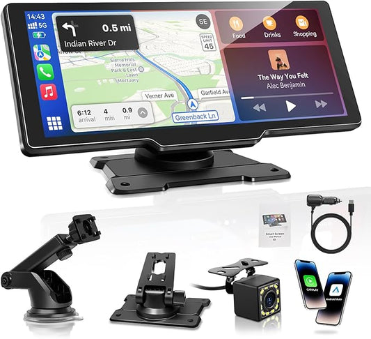 Carpeer CarPlay & Android Auto Display Car Stereo, Auto-Display, 10.26-Zoll-IPS-Touchscreen, Digital Receiver mit 1080p-Rückfahrkamera, Super Link, GPS Navigation, S1ri, Bluetooth Audio, FM, AUX