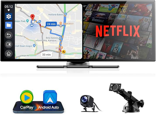 Volam Netflix Carplay Display mit YouTube/Tik Tok 10.25 Zoll Carplay Android Auto car Multimedia Player mit 1080P Rückfahrkamera 1920×720P Touch Screen 2.4G/5G WLAN Bluetooth for iOS 7+ Android 11+