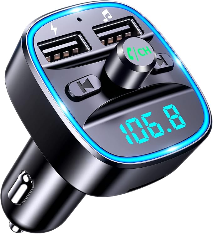 Mohard Bluetooth FM Transmitter, KFZ Bluetooth Adapter Auto Radio, Autoladegerät AV-Eingangsadapter mit Freisprechen, 2 USB-Anschlüsse (5V/2A, 4A&1A), Unterstützt USB-Stick & TF Karte, Auto Endstufen