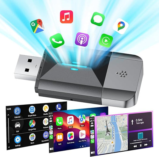 LAMTTO Android Auto & CarPlay Wireless Adapter, Upgrade 2 in 1 von kabelgebunden auf Wireless Adapter Plug & Play, Mini & Stabil Type-C/USB iOS 10+ 5.8GHz Wi-Fi