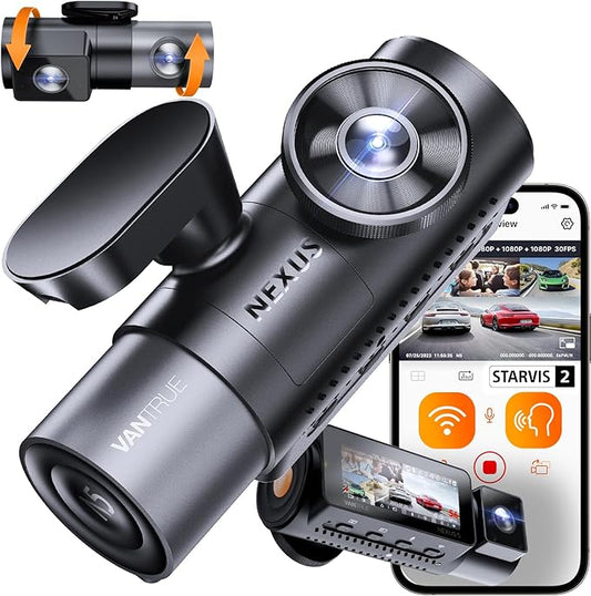 VANTRUE N5 4 Kanal 2.7K Dashcam Auto WiFi, STARVIS 2 IMX675 Nachtsicht, 1944P+ 3 Lens 1080P Vorne Innen Hinten, HDR+ WDR Dash Cam WLAN, Sprachsteuerung Dashcams, GPS, 24Std. Puffer Parkmodus, Max 1TB